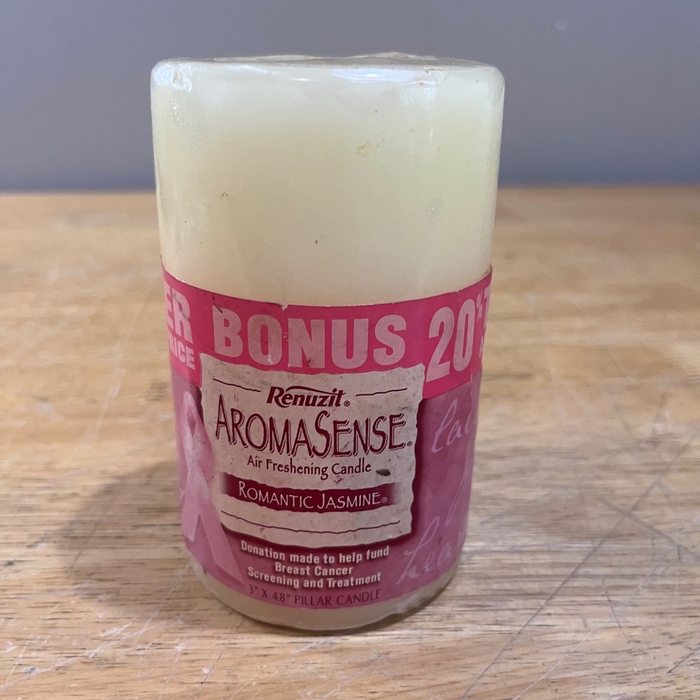 Vtg‎ 2002 Renuzit AromaSense Romantic Jasmine Pillar Candle Y2K Home Decor 4.8"